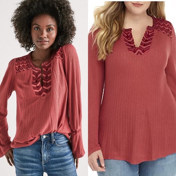 Lucky Brand Tops - Lucky Brand Red Plus Size Drop Needle Embroidered Top. Size 1X. D/2/A1449